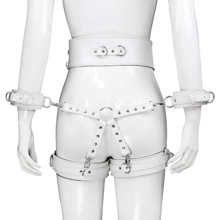 Professional BDSM Red Leather Harness Set Collar Handcuffs Restraint Kit for Women Slave Role Play Fetish Gear Adult Game Toy