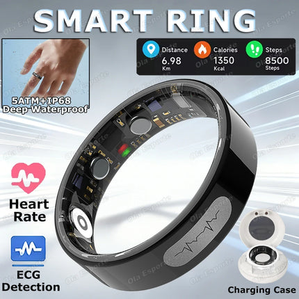 New ECG Monitor Smart Ring 2026 Heart Rate Blood Oxygen Health Monitoring Multi-sport Mode Temperature 3ATM Waterproof Smartring