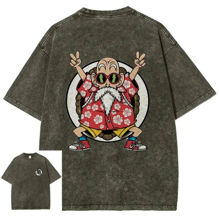 Dragon Ball Anime 2026 New Hot Master Roshi Washed Men 2025 Summer T-shirt Harajuku Retro Street Loose Women Casual Sports Top