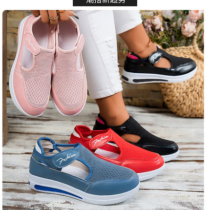 Designer Women Sneakers Wedge Tennis Shoes Red Blue Canvas Women Casual Shoes Ladies Platform Vulcanized Shoe Hollow Out Shoes