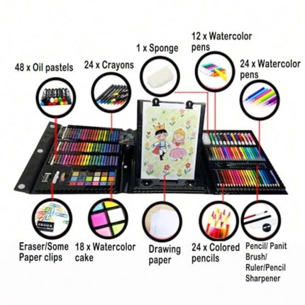 208 PCS Art Supplies, Drawing Art Kit Adults Art Set With Double Sided Trifold Easel, Oil Pastels, Crayons, Colored Pencils, Wa