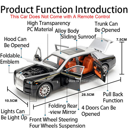 1:18 Scale RS7 Rolls-royce Phantom Car Toy Models Alloy Diecast Shock Absorption Doors Opened Sound Light for Adults Kids Gifts