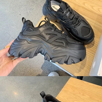 Women New Fashion Platform Sport Shoes Women 2024 New Summer Black Casual Chunky Sneakers Women Mesh Leather Platform Shoes