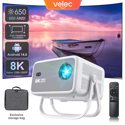 Velec New Projector 8K Video Decode 650 ANSI 1080 Auto Focus Android 14 Smart Portable Outdoor Movie Projector Home Theater