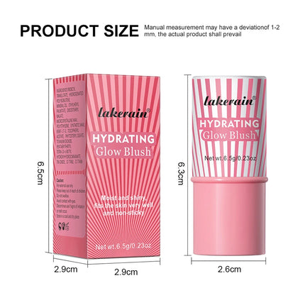 Lakerain Hydrating Glow Blush Waterproof Non-sticky Natural Saturated Blush Stick Long-lasting Moisture Brightening Jelly Blush