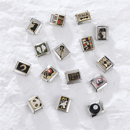Pandach New Fashion Star Moon Black Cat Owl Lipstick Italian Charms Links Fit 9mm Bracelets Stainless Steel DIY Jewelry Making