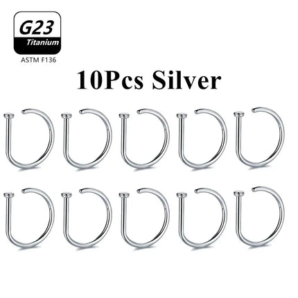 1Pcs 10Pcs G23 ASTM F136 Titanium D Shape Nose Piercing Ear Septum Earrings Studs Helix Stud Hoop Body Jewelry Wholesale