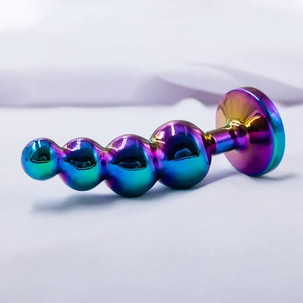 Metal Curved Anus Butt Plug 4 Beads Stimulating Anal Plugs Sex Toy Prostate Massage Analplug Buttplug with Jewelry Base