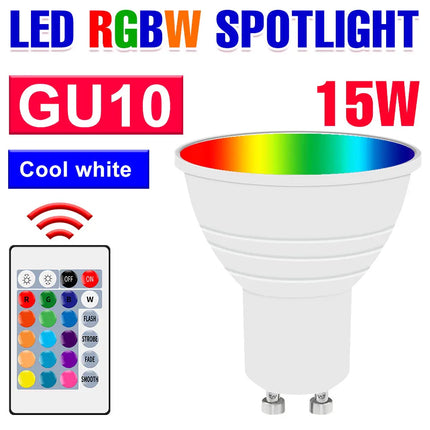 15W LED E27/E26 Light Bulb RGBW Spotlight GU10 IR Remote Control Ceiling Lamp E14 LED Chandelier Bulbs MR16 For Home Party Decor