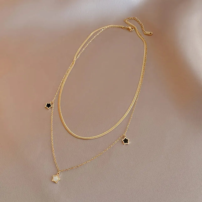 DIEYURO 316L Stainless Steel Multilayer Chain Star Charm Necklace Bracelet For Women New Trend Jewelry Set Girls Party Gifts