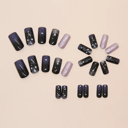 Thousands Stars 24 Pcs Press on Nails Pink Nail Polish Glossy Artificial Finger Manicure Reusable False Nails for Women