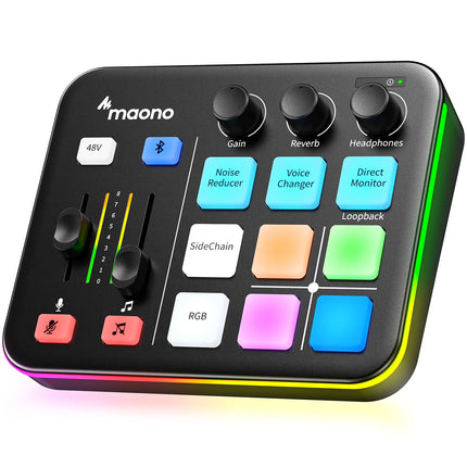 MAONO G1 NEO Gaming Audio Mixer Custom Sound Effects RGB Streaming with XLR Microphone Audio Interface for Game Voice Podcast