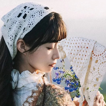 Lace Hollow Out Triangle Hair Scarf Headband Women Girls Cotton Knitted Flower Headbands Summer Travel Literary Photo Headwear
