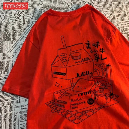 Delicious Milk With Personalized Design Man Tees Fitting Loose Fitting Tee Clothing Leisure Home T Shirt Pleasure Youth Tops