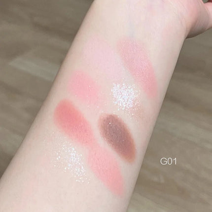 8-color Pearl Glitter Matte Peach Pink Blusher Highlight Eye Shadow All-in-one Plate Korean Makeup Pink Orange Eyeshadow Make Up