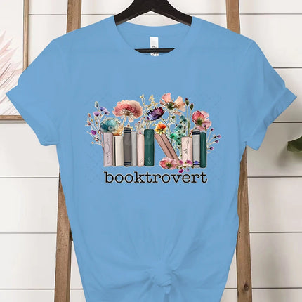 Booktrovert Fashion Casual T-shirts Funny Book Lover Summer Short Sleeve Tee Trendy Vintage Bookish Flower Classic Tops Clothes
