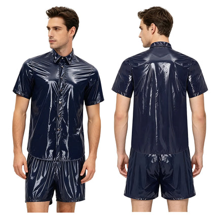Mens Waterproof Sauna Outfit Glossy Sweat Suit Hooded Tracksuit Hooded Jacket with Jogging Track Pants for Fitness Training