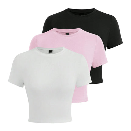 Y2K Woman Solid Cotton Crop Tops Short Sleeve High Elastic T-Shirt Soft O-Neck Sporty Tees Summer Street Fashion Female Clothes