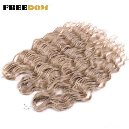 FREEDOM Synthetic Curly Braiding Hair Extensions 24 inch/60 cm Long Deep Wavy Twist Crochet Braids Hair Ombre Brown Rainbow Hair