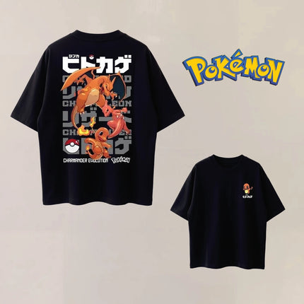 Summer Anime Pokémon Cosplay T-Shirt Cotton Short Sleeve Tops Casual Loose Retro T-Shirt Men Women Kids Family Matching Outfits