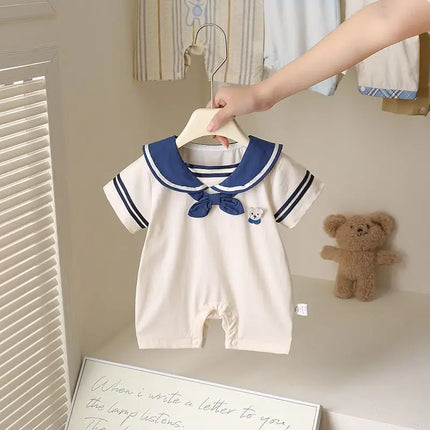 2025 Baby Navy Style Short-Sleeve Romper - Summer Newborn Outfit with Shorts, Breathable Cotton Casual Wear 0-24M