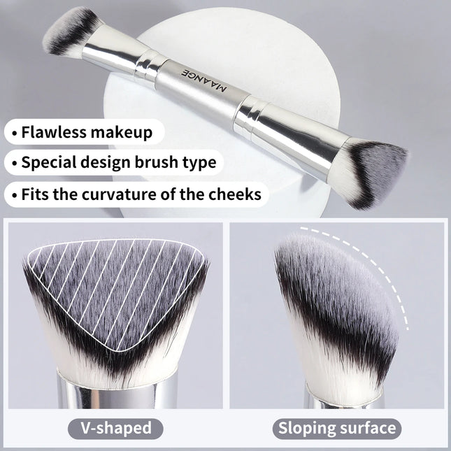 MAANGE 4pcs Makeup Brushes 2pcs Dual-ended Concealing Blush Brushes 2pcs Flat Top Angled Foundation Brushes Kit for Gifts Girls