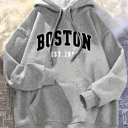 Autumn and winter hooded sweatshirt, BOSTON printed trendy street casual hip-hop fashion, men's and women's clothing
