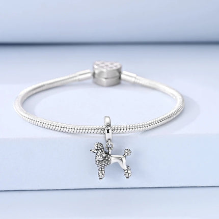 Hot Sale 925 Sterling Silver Dog Paw Print Fixed Clip & Shepherd Dog Dangle Charm Fits Bracelet Beloved Pet Pendant Gifts