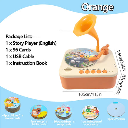 Kids Story Player Gramophone Music Toy with 93 Cards for Early Education Toddler Record Player Phonograph Learning Toys Gifts