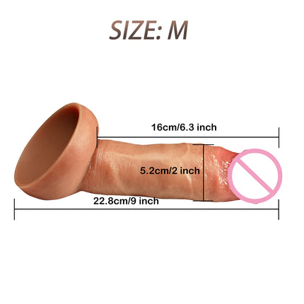Soft Double Layer Realistic Fake Long Dick Penis Silicone Big Dildo Butt Plug Adult Sex Toys Vagina Anal Massager  For Woman Men