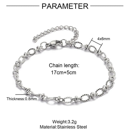 5pcs/Lot 17-22cm Stainless Steel Paperclip Cross Link Chain Bracelet Women Handmade DIY Charm Fashion Jewelry Making