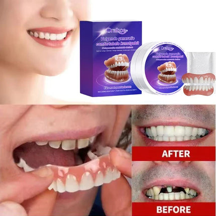 Flexible Silicone Dentures Full Set – Realistic Upper & Lower False Teeth, Comfort Fit, Secure Hold, Natural Smile Replacement