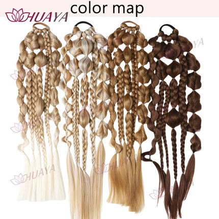 24 Inch Synthetic Fiber Handmade Mixed-Color Lantern Bubble Twist Braids – Daily & Vacation Style Hair Extensions, Suitable for