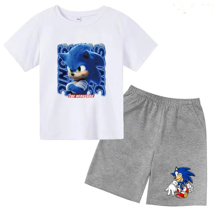 Children T-shirt Two-piece Set 3-12 Years Cool Summer Anime Supersonic Boys Girls Toddler Clothes Short-sleeved+Shorts Casual Set
