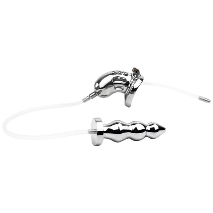 FRRK Curve Cylinder Male Chastity Cage With Metal Anal Plug Silicone Urethral Catheter 2 In 1  Adult Games Sex Toys For Men Gay