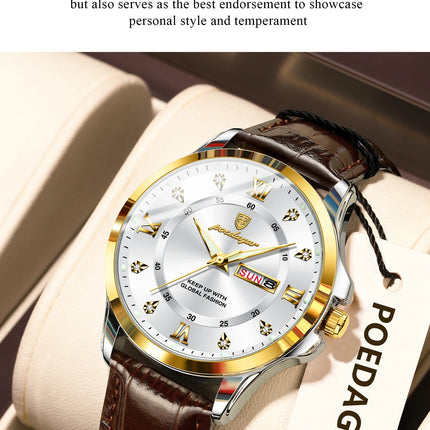 POEDAGAR Original Luxury Male Wristwatch Waterproof Luminous Date Week Men Watch High Quality Leather Quartz Men's Watches Reloj