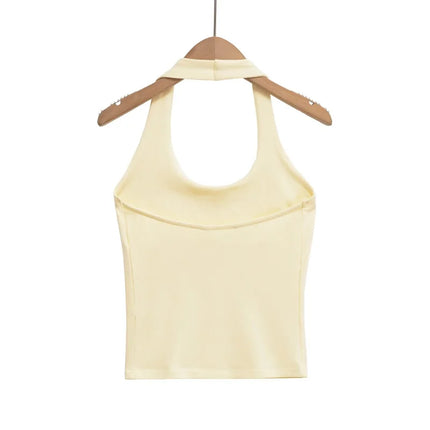 ETJ 2025 New Product: Women's Sexy Hot Girls Outfit - Halter Neck, Stretchy, Slim Fit, Backless, Versatile, Solid Color Top