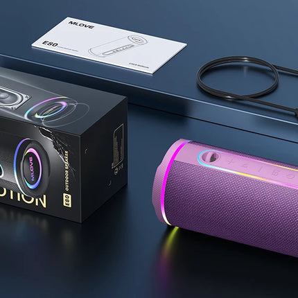 MLOVE Portable Bluetooth Speaker – Powerful Dual Sound, Colorful RGB Lighting, Fully Waterproof (IPX7), TWS Enabled