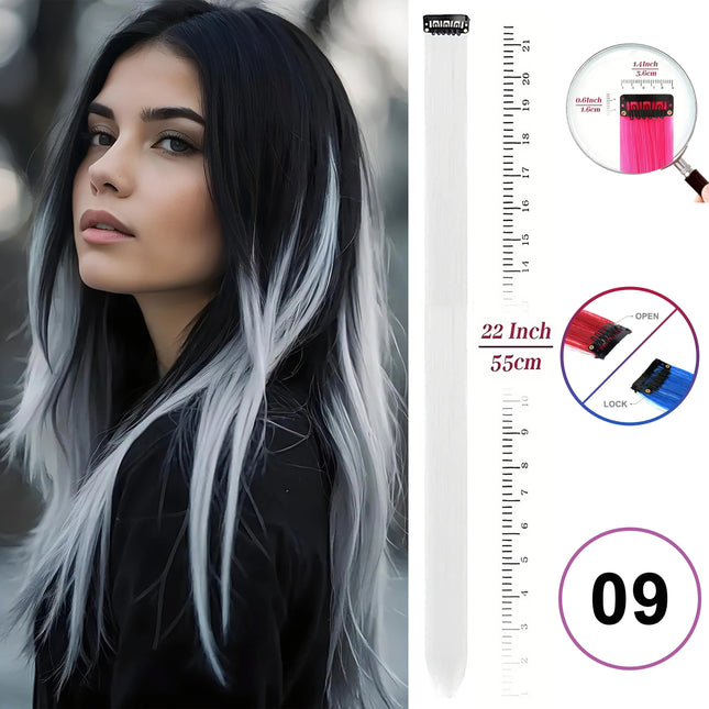 VEYDA Colored Party Highlights Clip-in Hair Extensions for Girls 22 Inches Ombre Colors Straight Synthetic Hairpieces