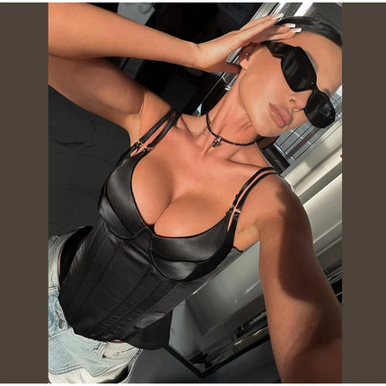 Sexy Double Layered Shoulder Straps Women Vest Elegant Backless Sleeveless Lace Up Female Top 2026 Spring Summer Lady Crop Tops