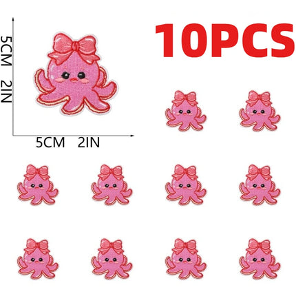 10PCS Bulk Small Fish Jellyfish Coral Embroidery Patches Cute Octopus Shell Seaweed Sticker For Ocean Bag Decoration Wholesale