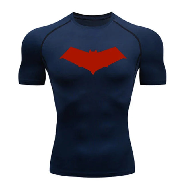 Summer Casual Run Compression T-Shirt Men Tops Bat Print Quick-Dry Fitness Gym Sportswear MMA Rashguard Jersey Workout Tee Male