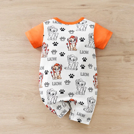 2025 Newborn 0-18Months Boys and Girls Baby Short-Sleeve Romper Cute Lion Print with Faux Two-Piece Design baby clothes Summer
