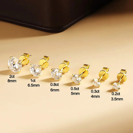 0.1-5ct Moissanite Stud Earring for Women Men Round D Color Diamond 925 Sterling Silver 18K Gold Plated Jewelry with Certificate