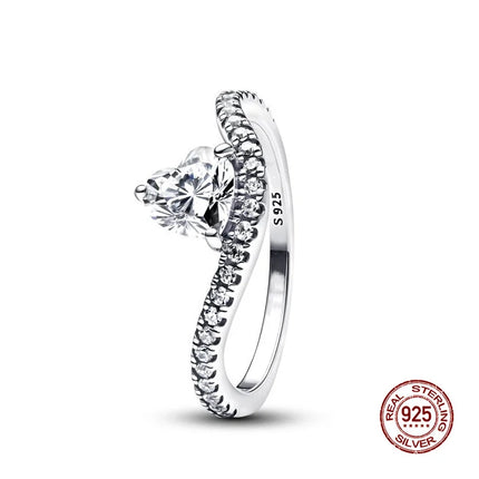 New 925 Silver Sun and Moon Love Princess Zircon Oxide Enamel Heart Love Ring Fashion Fine Jewelry For Women Gift Hypoallergenic