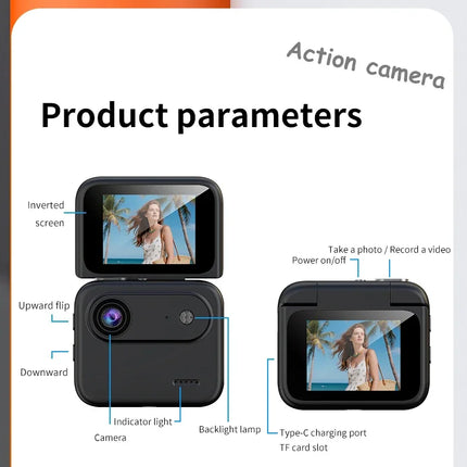 Y360 4K Ultra HD Action Camera With Flip Screen Recording VLOG-Ready Image Stabilization Wide-Angle Lens Cycling Camera