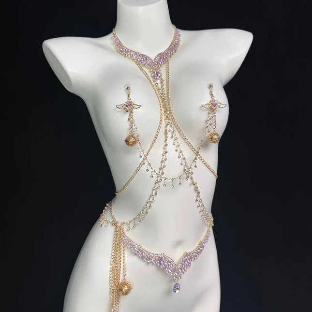 Amethyst Bell Nipple Clip All-in-One Erotic Nipple Chains 5 Sizes of Butt Plugs Breast Stimulation Sexy Accessories BDSM Sex Toy