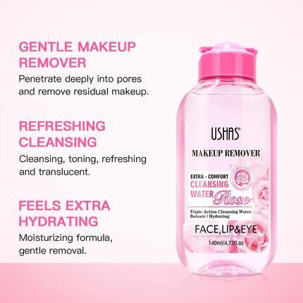 USHAS Makeup Remover Cleaning Water Moisturizing Gentle Soothing Sensitive Facial Makeup Remover Soft Makeup Remover