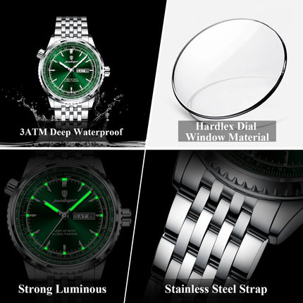 POEDAGAR Fashion Watches For Man Stainless Steel Date Week Quartz Men Clock Waterproof Luminous Luxury Military Men's Wristwatch