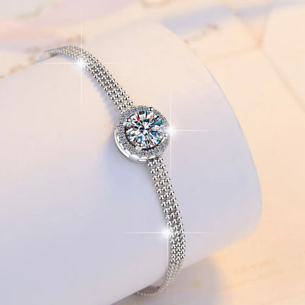 2 Carat Moissanite PT950 Platinum Women's Sliding Bracelet Adjustable Design Sparkling Daily Gift Jewelry